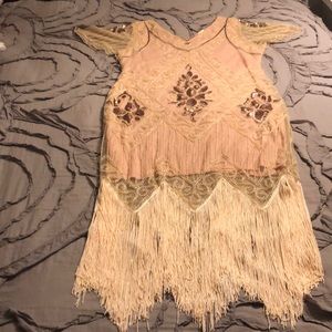 Flapper style dress. Light pink w/ copper sequins